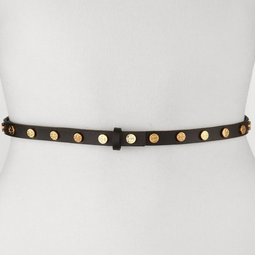 Tory Burch Logo Studded Skinny Belt